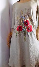 Šaty - Ľanové, ručne maľované šaty " Lúčna kytica s makmi " - 13346159_