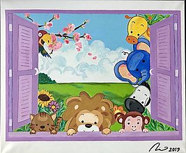Obrazy - Obraz do detskej izby - Zvieratká v okne - 13349314_