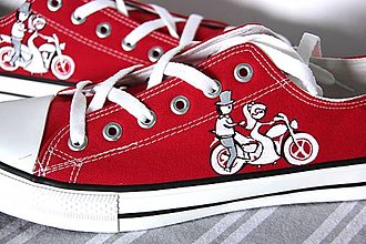 Ponožky, pančuchy, obuv - svadobné tenisky motorkárske  (červené bez kamienkov) - 13352056_