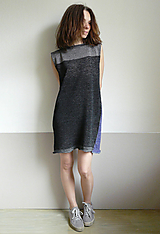 Šaty - modro-čierne ľanové šaty - 13354856_