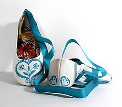 Ponožky, pančuchy, obuv - balerínky s folklórnym srdcom - rôzne farby (Tyrkysová) - 13358253_