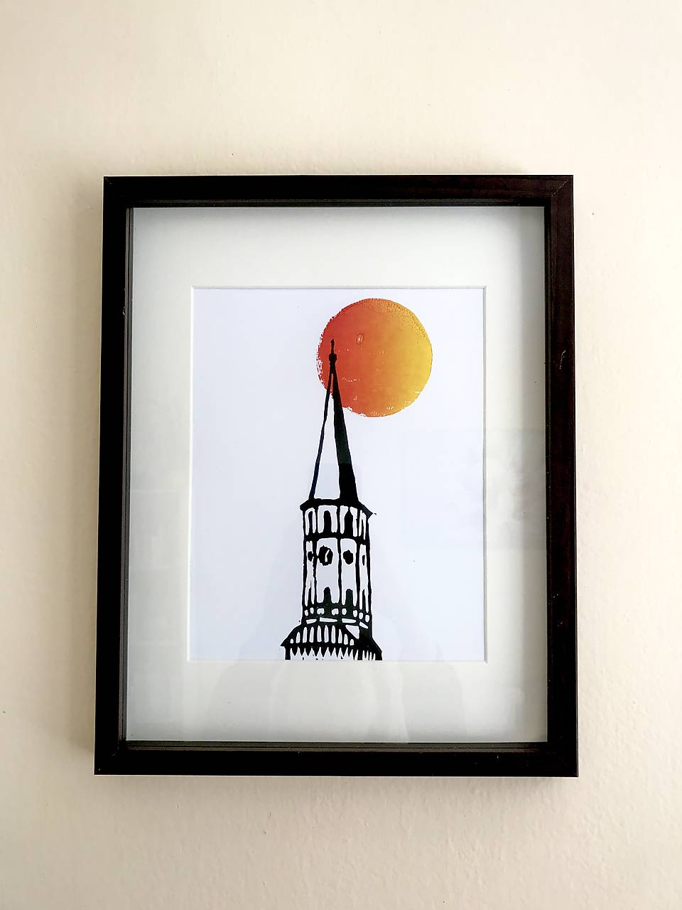 Linoryt Slnko nad vežou Baziliky sv. Jakuba grafika print