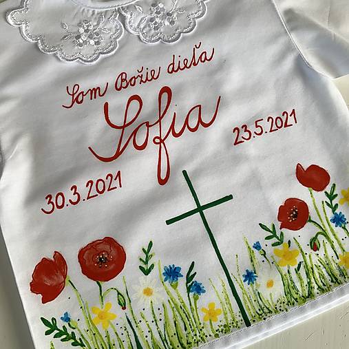 Krstná maľovaná kvetinková košieľka a svieca na krst (samostatne)