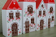 Dekorácie - Domčeky s červenou strechou a kvietkami set - 13362419_