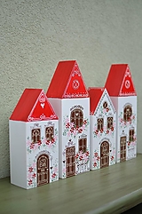 Dekorácie - Domčeky s červenou strechou a kvietkami set - 13362420_