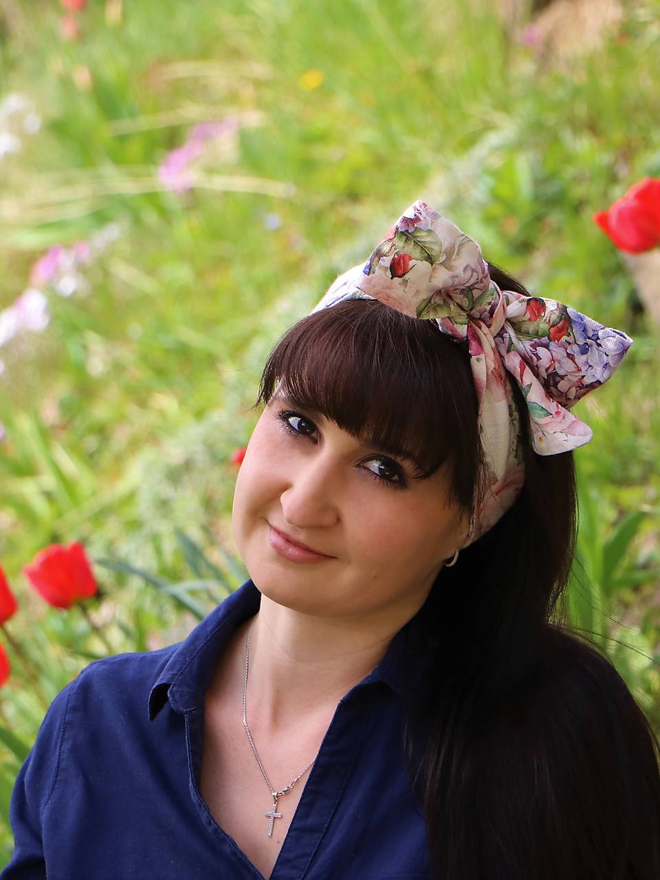 Štýlová ľanová šatka ruže a hortenzie