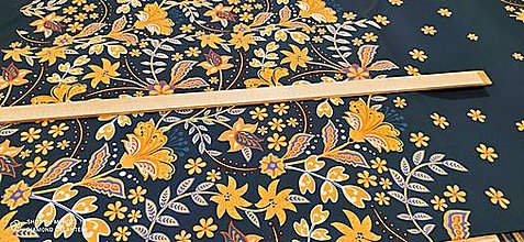 Textil - Kostýmovka - Kvety na tmavo modrom- cena za 10 cm - 13362737_