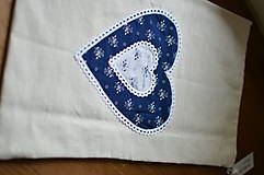 Úžitkový textil - Ľanové vrecko s modrým srdcom - 13367412_