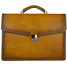 Pánske tašky - Ručne tieňovaná kožená pracovná aktovka v žltej farbe - 13366021_