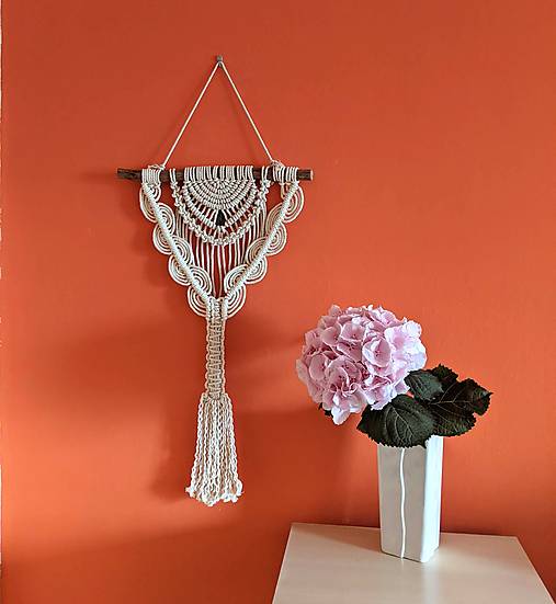 Dekorácie - Macramé Boho záves natur so zeleným kamienkom  - 13366163_