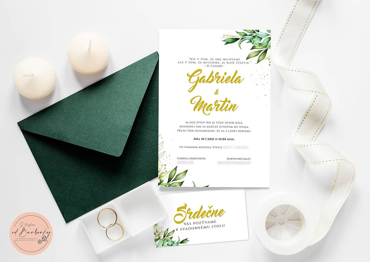 Svadobné oznámenie Greenery #65 (OZNAČENIA STOLOV (DO AČKA))
