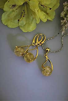 Sady šperkov - citrín náušnice a prívesok, striebro pozlátené 24 karátovým zlatom - 13371751_