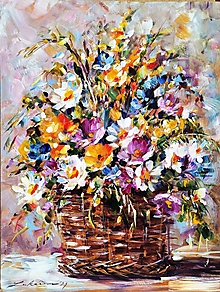 Obrazy - Kytica letných kvetov v košíku - 13370027_