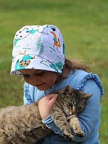 Detské čiapky - Letný detský ľanový čepček líška tyrkys - 13374923_