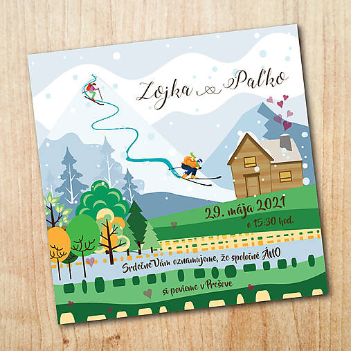 Papiernictvo - Svadobné oznámenie: Lyžiari jar/jeseň - 13379586_