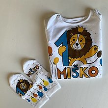 Detské oblečenie - Maľované body k 1. narodeninám (s levíkom + ponožky) - 13382005_
