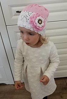 Detské čiapky - Bielo ruzova bavlnena ciapka SKLADOM - 13381657_