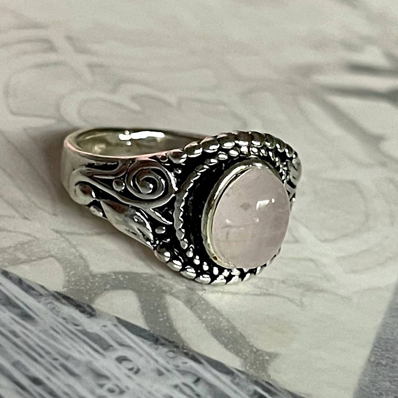 Antique Silver Rose Quartz Ring / Vintage prsteň s ruženínom