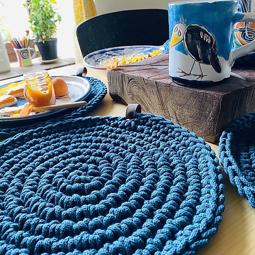 Úžitkový textil - Petrolejové Prestieranie s Koženým Uškom pre Štyri - 13385783_