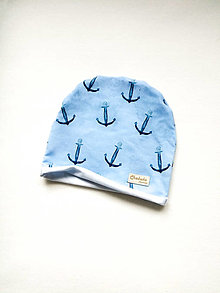 Detské čiapky - Tenká čiapka kotvy na modrej - 13389035_
