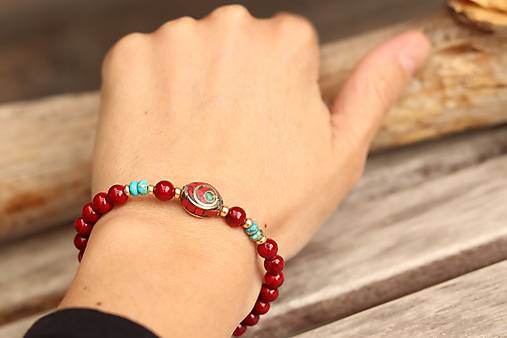 Náramok z minerálu červený jadeit, jaspis regalit