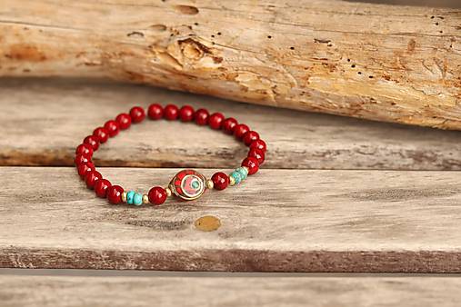 Náramok z minerálu červený jadeit, jaspis regalit