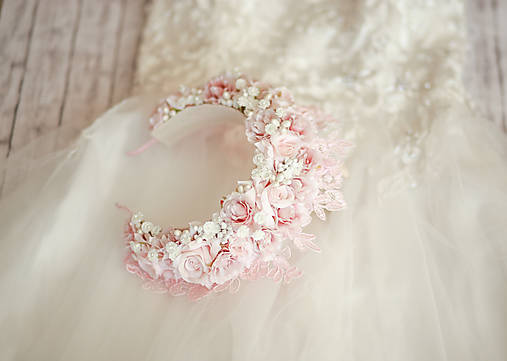 Ozdoby do vlasov - Čelenková korunka s čipkou "Svadba v ružovom" - 13389715_