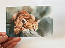Papier - Pohľadnica "ginger cat" - 13392782_