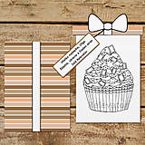 Papiernictvo - Pohľadnica s relaxačnou omaľovánkou cupcake (čokoládová príchuť) - 13391190_