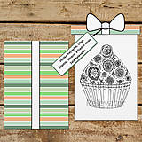 Papiernictvo - Pohľadnica s relaxačnou omaľovánkou cupcake (hrušková príchuť) - 13391192_