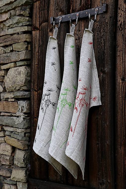 Úžitkový textil - Ľanová utierka čierná púpava - 13394047_