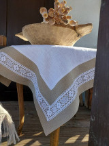 Úžitkový textil - Ľanový obrus Grandma's Story White - 13394500_