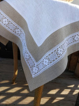 Úžitkový textil - Ľanový obrus Grandma's Story White - 13394502_