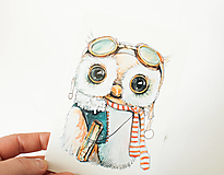Papier - Pohľadnica "pilot owl" - 13399853_