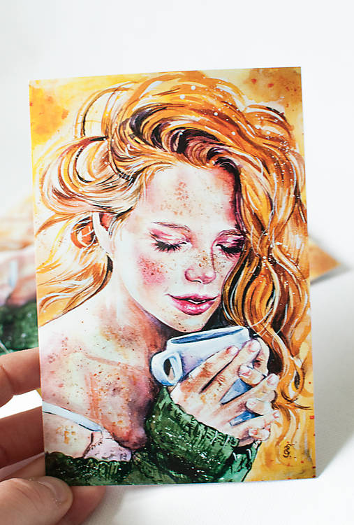 Papier - Pohľadnica "Coffe, Ginger Lady" - 13399957_