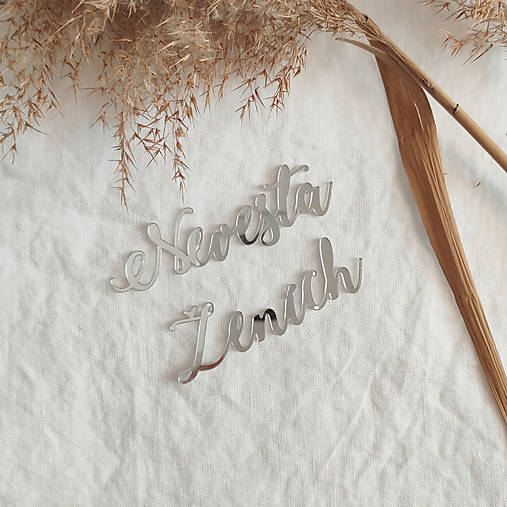 Dekorácie - Zrkadlová menovka zlatá/strieborná - 13400708_