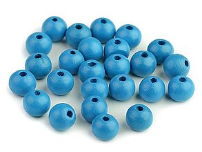 Galantéria - Drevené korálky 10 mm (35ks) - modrá - 13400603_
