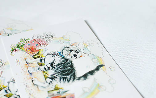 Papier - Pohľadnica "Kitten in the magic town" - 13407782_