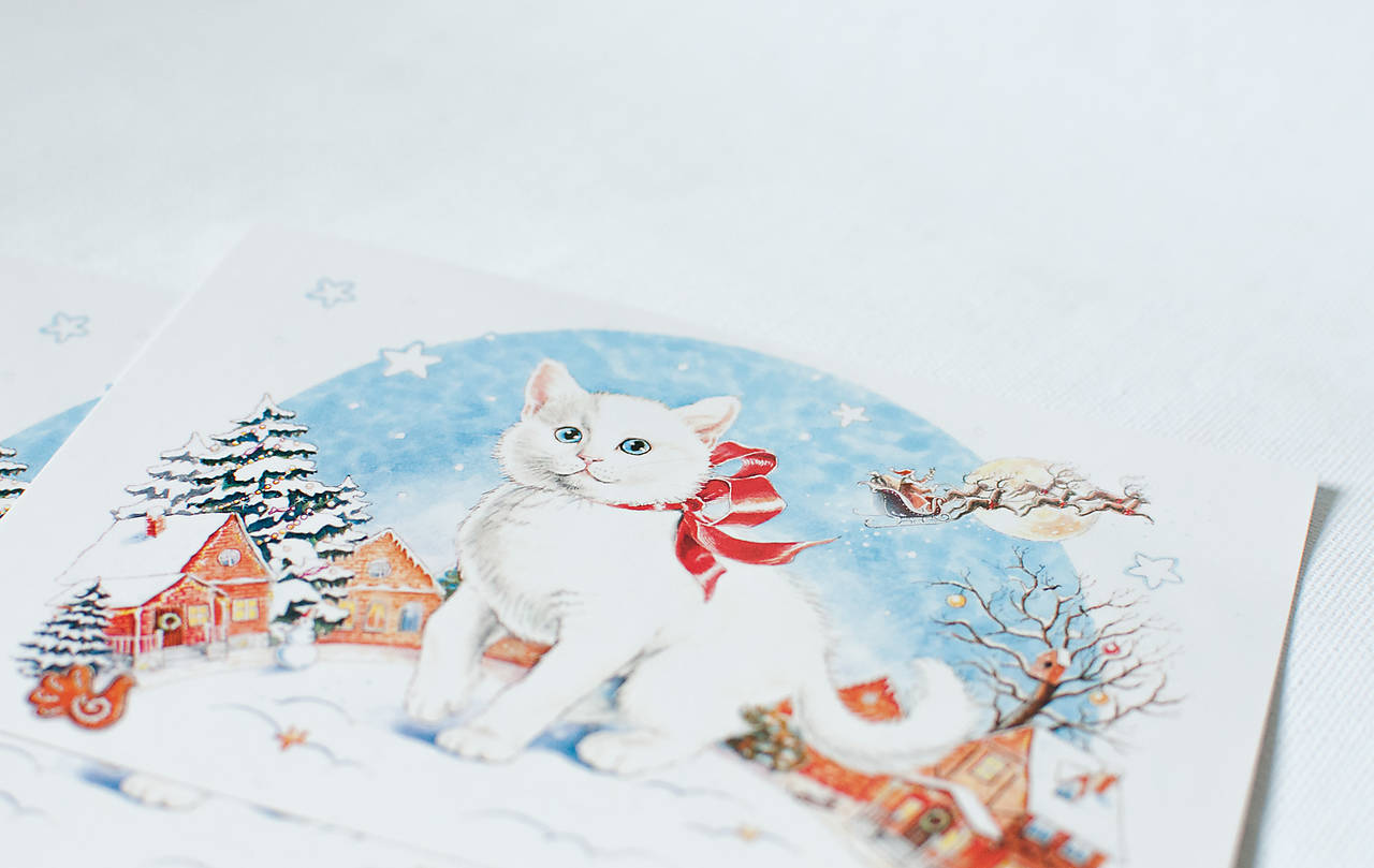 Pohľadnica "Kitten in the snowy town"