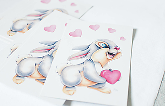 Papier - Pohľadnica "Bunny in Love" - 13407610_