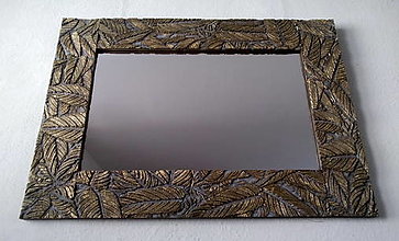 Zrkadlá - Zrkadlo - Palma (rozmer rámu - výška 80 cm, širka 150 cm, hrúbka 3 cm, šírka rámu 15 cm, rozmer zrkadla - 50 x 120 cm - Zlatá) - 13408465_