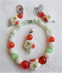 Sady šperkov - Letný záhon (Oranžové a zelené mačacie oko, nefrit, porcelán) - 13411917_