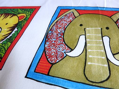 Bavlnený panel UŠI SI SÁM - Textilná knižočka leporelo (Zvieratká z exotiky)