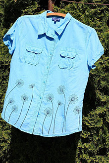 Blúzky a košele - Dámska ľanová letná košeľa XL ručne maľovaná tyrkysová veľkosť 44 - 13411965_