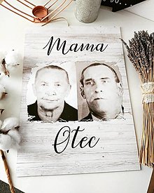 Tabuľky - Pamätná drevená tabuľa s fotografiou rodičov (Šedá) - 13414158_