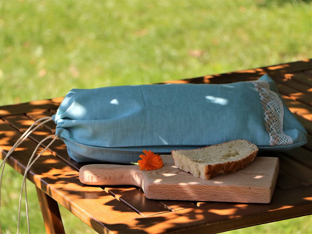 Ľanové vrecko na chlieb belasé