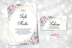Papiernictvo - Svadobné oznámenie s ružovo modrými kvetinami a geometrickým vzorom, pozvánky zdarma - 13416795_