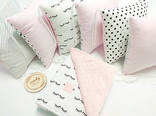 Set do postieľky - čierno biela s ružovou