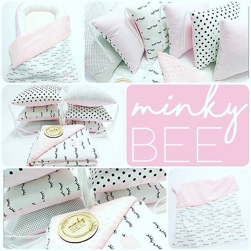 Set do postieľky - čierno biela s ružovou