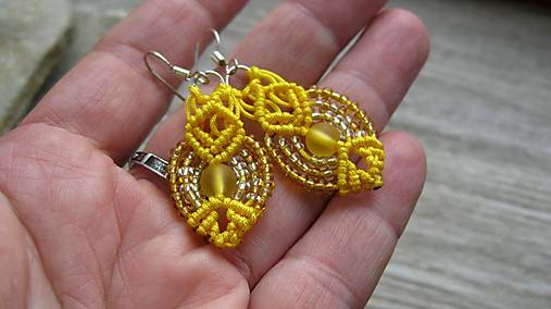 Náušnice - Macramé náušnice (žlté č. 3398) - 13420254_